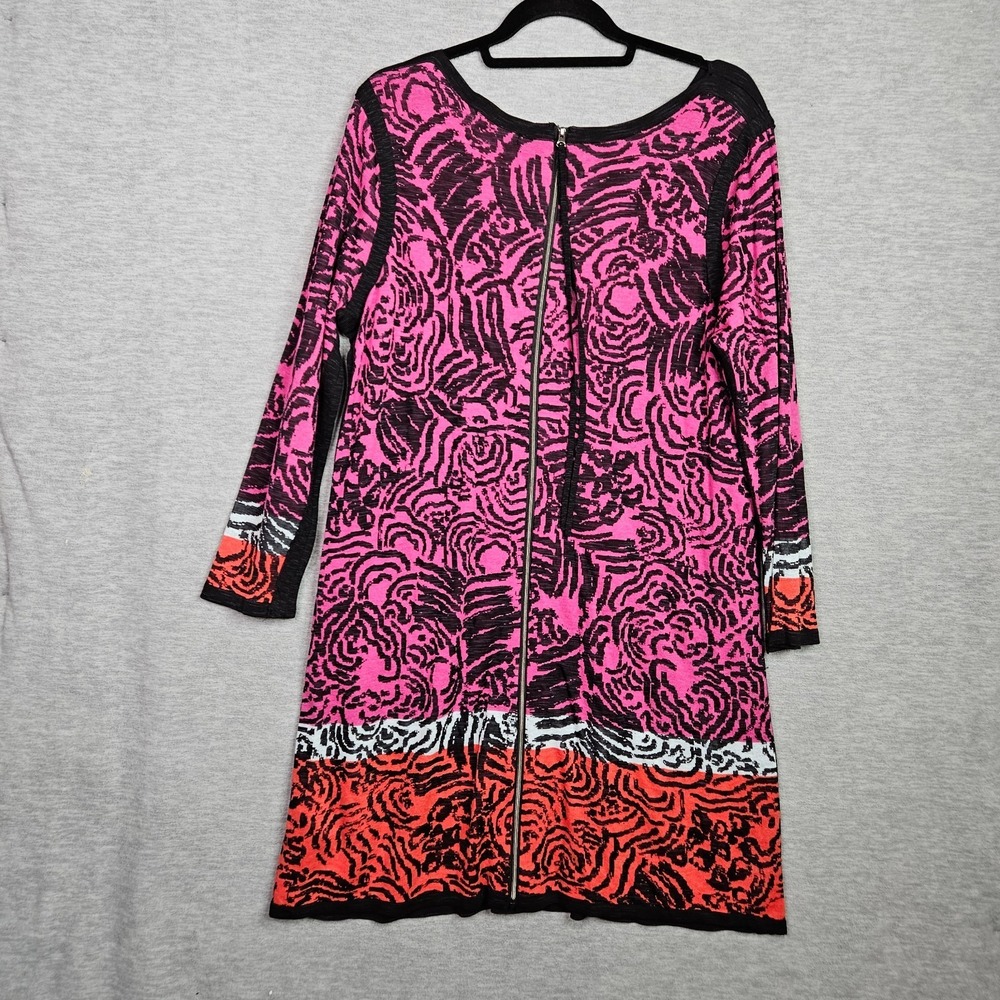 NIC+ZOE Dress Size XL Pink Black Abstract Sweater Long Sleeve Zipper Back - Picture 2 of 7